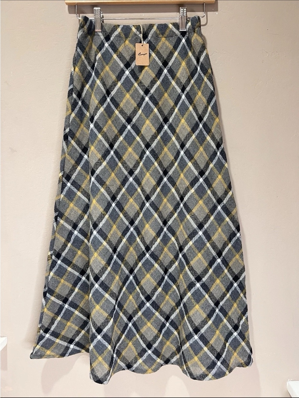 NWT CP Shades Tanya Skirt Wool Maxi Gray Yellow Plaid